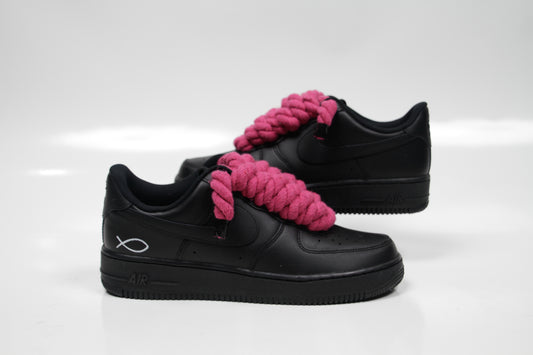 "AF1 Black" Ropes Laces Dark Pink