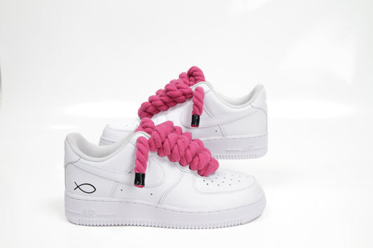 "AF1 White" Ropes Laces Dark Pink