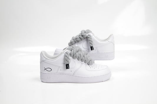 "AF1 White" Ropes Laces grey