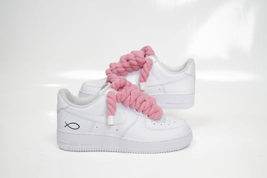 "AF1 White" Ropes Laces Pink