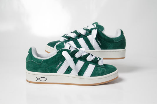 "Campus00s Green" Double Laces White & Green