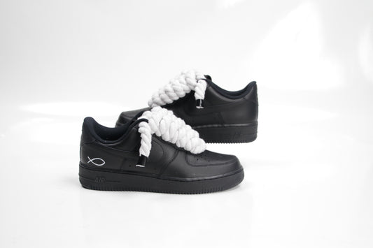 "AF1 Black" Ropes Laces white